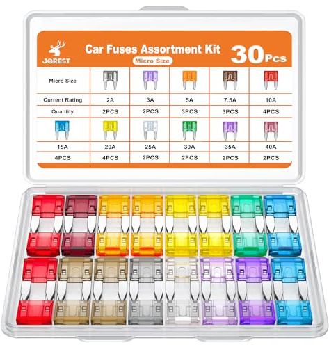 JOREST 30Pcs Mini Kfz Sicherung Set, Flachsicherungen Auto - Automotive Sicherungen für PKW/Wohnmobil/LKW/Motorrad (2 Ampere 3A 5A 7.5A 10A 15A 20A 25A 30A 35A 40A)