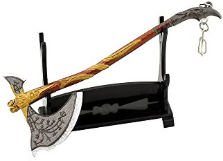 1 pc Dieu de la Guerre Chaos Lame Tonnerre Marteau Hache Épée Arme Modèle Porte-clés avec Présentoir pour (Emballage standard 9)