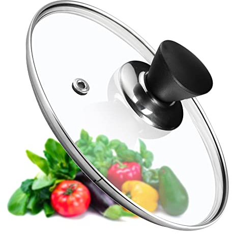 KADAX Couvercle de casserole, couvercle universel en verre avec poignée noir mat, couvercle résistant à la chaleur dans différentes tailles, couvercle en verre pour