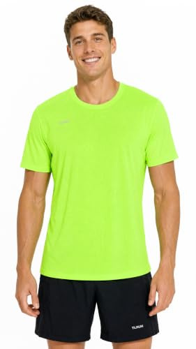 TLRUN Men’s Running T-Shirt, Lightweight Quick Dry Reflective Tee, Large, Yellow
