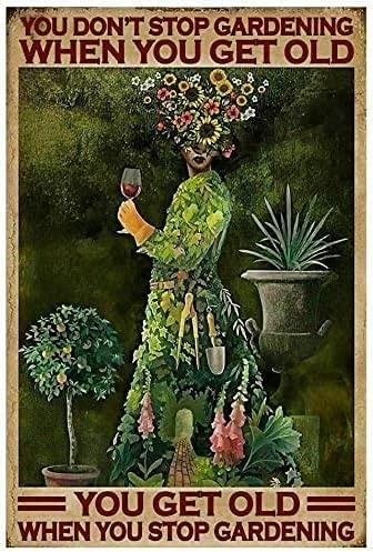 Bonoff Metal Wall Decor Retro Style Metal Sign You Don'T Stop Gardening When You Get Old Funny Wine Succulent Plant Poster Metal Sign Wall Art Decor Metal Sign Poster 8X12 Inches