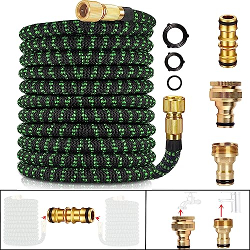Garden Hose Pipe Expandable Garden Hose,Garden Hoses Flexi Hose with 1/2-3/4 Brass Fittings,Universal Kitchen Tap Connector for Pet & Car Washing, Cleaning, Watering Lawn and Garden (50ft)