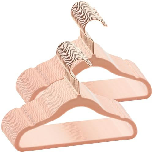 ABHENG 50 stycken barnklädhängare i sammet, sammetshängare för baby med 360° vridbar krok, halkfri och hållbar med slipshållare, 30 B x 20,5 cm, ljusrosa, AFY0350P