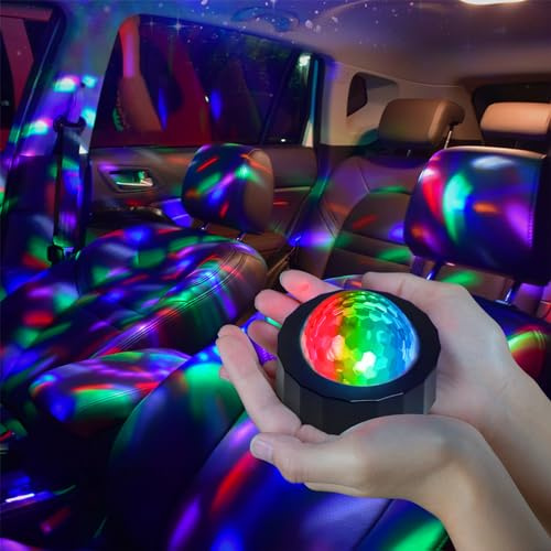 Car Disco Ball for Car Disco Light Rechargeable Battery Mini Disco Ball for Car Music Sound Activated Multicolor Car Disco Lights Inside Your Car (Black)
