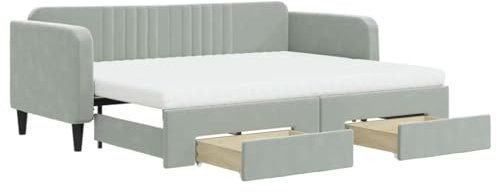 vidaXL Tagesbett, Sofabett Ausziehbar mit Schubladen Matratzen, Gästebett Schlafsofa für Schlafzimmer Wohnzimmer, Sofa Ausziehbett, Hellgrau 80x200cm Samt