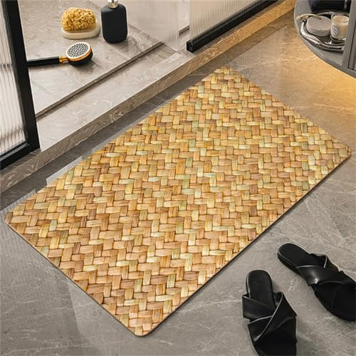Badezimmerteppich, Badematte, Badematte Stein, Teppich Läufer, Stone Bath Mat, Badteppich Rutschfest Waschbar, Absorbierende Badematte, Duschmatte, Badvorleger, Duschvorleger, Carpet Yellow-120x180cm