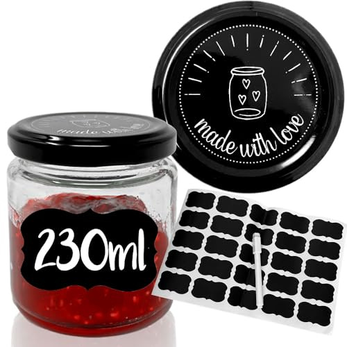 mixed24 25x 230ml Marmeladengläser made with love - inkl. wiederverwendbaren Etiketten & abwischbarem Stift - Einmachgläser ideal zum Verschenken