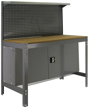 Simon Rack Banco de Trabajo Taller, Capacidad Carga 400 kg, 1445x910x610 mm, Mesa de Trabajo, Guarda Herramientas, Azul/Madera - BT3