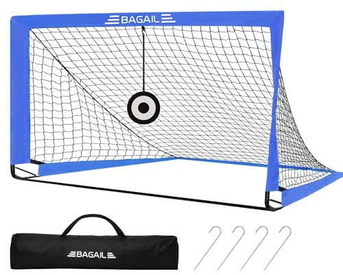 Bagail Fußballtor, Pop-Up-Fußballnetz mit Zieltor, Erdnägeln und Tragbarer Tragetasche, Einfach zu Montieren, Ideal für Gartentraining und Freizeitspiele