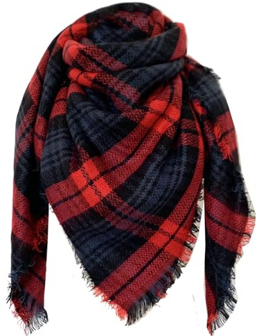 DELEY Retro donne Tartan sciarpa plaid morbido controllato sciarpa dell'involucro dello scialle coperta sciarpe rosso e blu