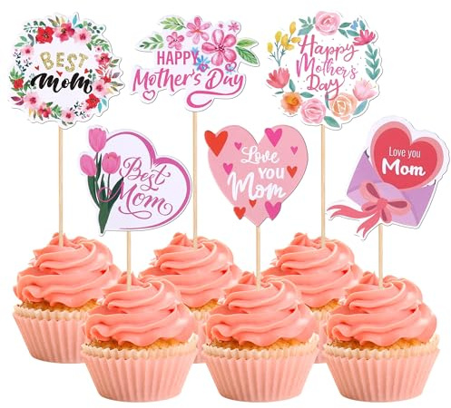 Xsstarmi 36 Packung Happy Mother's Day Cupcake Toppers Beste Mutter Cupcake Picks Liebe dich Mama Cupcake Dekoration für Muttertag Geburtstag Zubehör für Party Kuchendekorationen