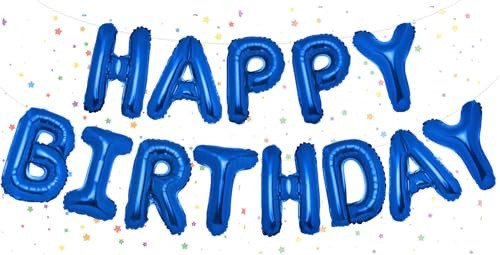 Festone con palloncini di buon compleanno, 40,6 cm, con scritta Happy Birthday, blu scuro, palloncini di buon compleanno, per uomini e donne, decorazioni per feste di compleanno