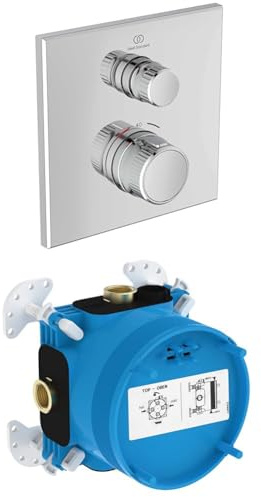 Set aus Ideal Standard A7301AA Ceratherm Navigo Brausethermostat Unterputz, mit einer Entnahmestelle, Chrom + Ideal Standard A1000NU EASY-Box Unterputz-Bausatz