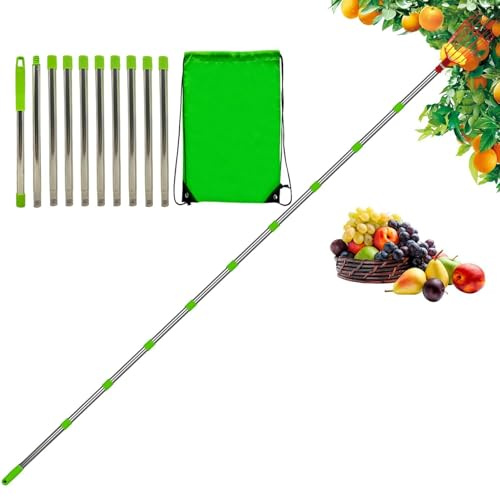 Raccoglitore di Alberi da frutto | telescopico in Acciaio Inossidabile con Cestino,Raccoglitore di Frutta Leggero e Portatile, antiruggine, per Albicocca, Limone, Prugna, Pompelmo, Arancione