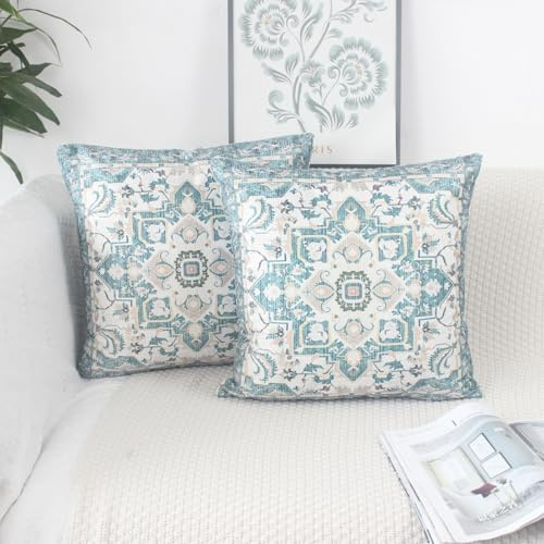 OYIMUA Boho Kissenbezug 40x40 Grün Kissenbezüge Samt Weich Deko Sofakissen 2er Set Kissenhülle Quadratisch Couchkissen Vintage Abstrakte Dekokissen Kissen Aesthetic Deko Wohnzimmer Modern