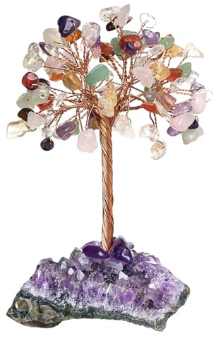 mookaitedecor Healing Crystal Tree with Crystal Cluster Base | Handmade Money Tree Feng Shui Bonsai Ornament, Tabletop Home Office Decor Wealth Luck Gift, Chakra