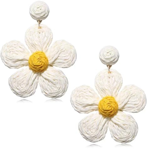 TOFBS Ohrringe für Damen Boho Persönlichkeit Statement Baumeln Ohrringe Rattan Blume Ohrringe Groß Hypoallergene Hawaiian Holiday Style Modeschmuck
