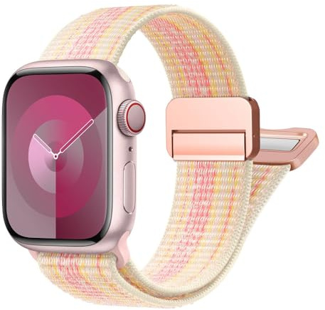 Nylon loop magnetiskt klockarmband för klocka för iwatch sports loop klocka ersättningsarmband, Starlight Pink, 42/44/45mm