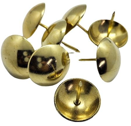 Just Accessories Upholstery Tacks, Antique Bronze, Brass, Grey Decorative Thumb Tacks, Furniture Push Nail Pins Round DIY 24mm x 24mm (10, Brass)