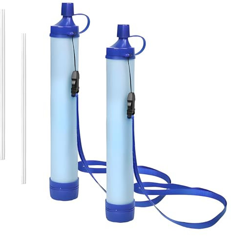 2 Pack Portable Water Filter Camping, 0.01 Micron Water Filtration System, Personal Water Filter Straw Portable, Emergency Survival Equipment Water Purification for Hiking