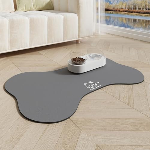 Napfunterlage Hund Katzen, Hund rutschfest Saugfähig Schnelltrocknend Futtermatte Hunde Katzen Matte, Form des Knochens Napfunterlage Katze Hundenapf Unterlage (Grau,60x90cm)