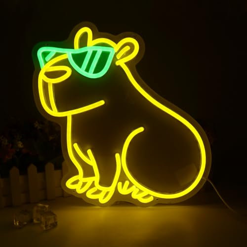 Lotvic Capybara Neon Schild, Capybara Leuchtreklame, Cool Capybara Neon Sign, Neonlichter LED mit USB-Betriebenem Dimmer, Capybara LED Schild, Neonlicht 3D Wanddeko für Wandparty Dekor Zimmer Hochzeit