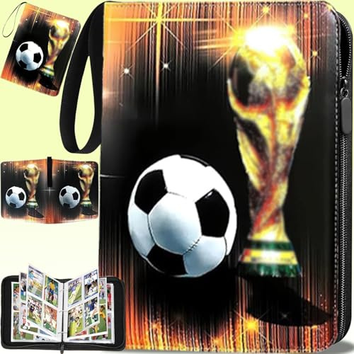 Fussball Karten Sammelalbum,Sammelkarten Album,Fußball Sammelkarten Album,400Fußball Sammelalbum,4Taschen 50 Seiten PU Karten Halter Sammelkartenalben,Sammelkarten mit Reißverschluss und Griffschlaufe