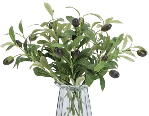 ELLECILA 5 Pcs 11 Faux Olive Branches with Silk Leaves & Foam Fruits - Bendable Artificial Greenery Stems for Vases, Wedding Centerpieces, Home Decor (No Watering Needed)