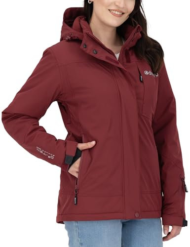 Damen Winterjacke Skijacke mit abnehmbarer Kapuze Gefüttert Wasserdicht Wetterfest Windbreaker Übergangsjacke Parka MONTREAL