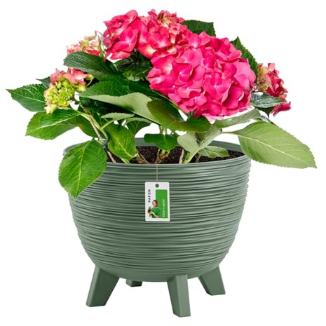 Blumentopf mit Füßen 5l - 230 x 190 mm - Pflanzkübel auf Beinen Übertopf aus Plastik Topf skandinavischen Design, Grün