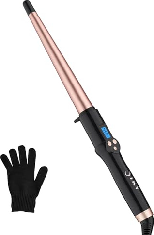 Hair Curling Wand, 13-25mm Tapered Curling Wand Iron for Long Hair,Dual Voltage Hair Wand Curler with LCD Display|Glove Include
