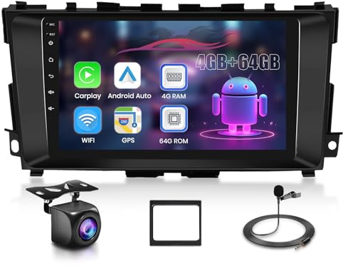 [8-Core 4GB+64GB] Android Car Stereo for Nissan Altima 2013-2018 with Wireless CarPlay and Android Auto, 9 Inch IPS Touchscreen Car Radio, Bluetooth 5.0, 5G WiFi GPS, DSP 32EQ, SWC, Backup Camera