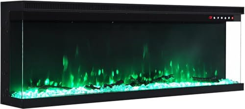 Electric Fire 40/50/60Inch3D Effect Media Wall Fireplace Recessed/Freestanding Electric Fireplace with 9 Colors LED Flame Effect, Touch Remote Control & Overheat Protection (60inch)