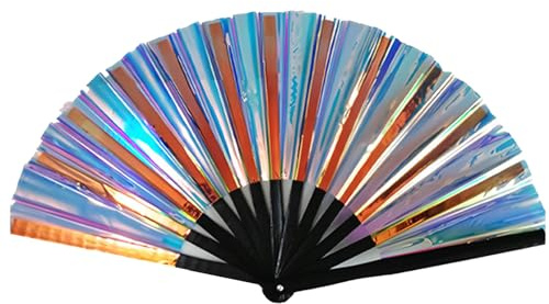 Silber Holographic Rave Handfächer Glitter Großer Klack Handheld Fan PVC Laser Festival Fächer Chinesische Handfans für Hochzeit Geburtstag Dancing Music Night Club Rave Festival CosplayParty (Bunt)