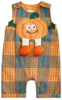 MAHUAOYIXI Bambino Bambino Halloween Abiti Ricamo Zucca Senza Maniche Ragazzi Ragazze Tute Salopette per Bambino Unisex Autunno Vestiti, Arancione, 3-6 Months
