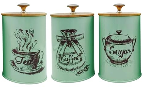 Xuanxi Lot de 3 boîtes de rangement pour le café et le sucre - Design vintage - Avec couvercles en bois - Solution de rangement élégante pour la maison