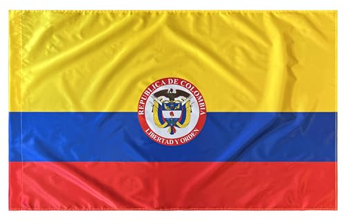 Durabol Bandera Colombia bandera colombia-1991 bandera colombia con Texto 150 x 90 cm Satén (Colombia con armas)