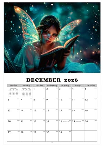 Calendrier des fées 2026 - Calendrier mural pour la planification quotidienne, organisateur magique avec des pages mensuelles, Horaire décoratif de l'art fantastique pour la cuisine,
