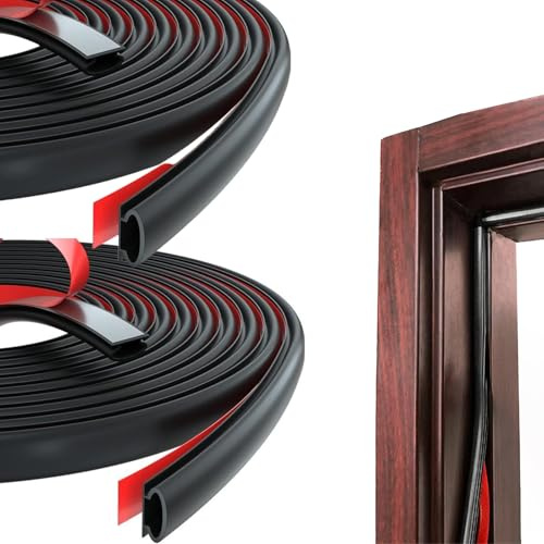 20M Door Seal, Black D-Shape Door Window Sealing Strip, Self Adhesive Rubber Soundproofing Seal Strip for 4-6mm Gap, Thermal Insulation Soundproof Waterproof Dustproof