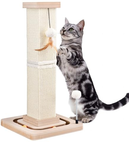 LIFLIX Kratzstamm für Katzen, 67cm Kratzsäule mit Interaktivem Katzenspielzeug, Sisal Kratzbaum Klein mit Hänge- und Trackbällen, Katzen Kratzmöbel