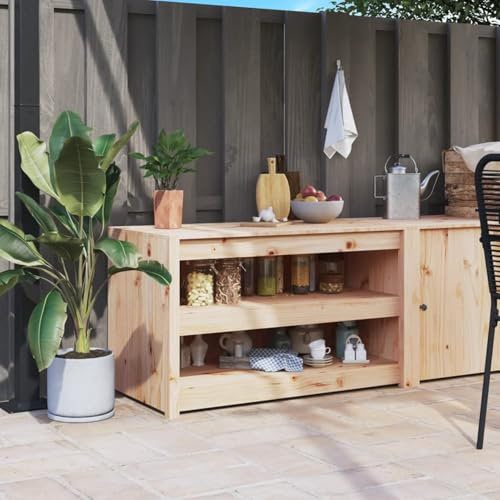 Gecheer Outdoor Kitchen Cabinet - Ample Storage, Modular Design, Perfect for the Garden - 106 x 55 x 64 cm - Untreated Pine kitchen cabinets Model832333