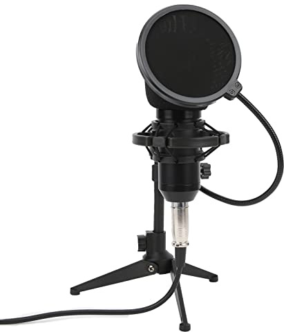 POENVFPO Kondensatormikrofon, 3,5 Mm Inspelningsmikrofon med Stativ och Popfilter för Strömmande Podcasting Voice Over
