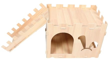 GLEAVI Meerschweinchen Haus aus Holz mit Tür und Kletterleiter Kleintierhaus für Drinnen Kaninchenversteck und Hamster-spielbereich Einfach Aufzubauen