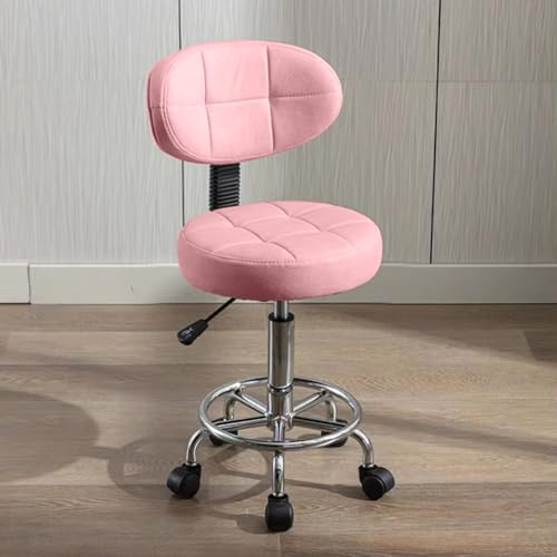 HDHNBA Silla de Oficina Moderna - Taburete Rodante con Respaldo Bajo y Altura Ajustable - Silla de Trabajo Giratoria con Reposapiés para Oficina,Hogar,Salón o Dibujo(Rosa,Paquete de 1)