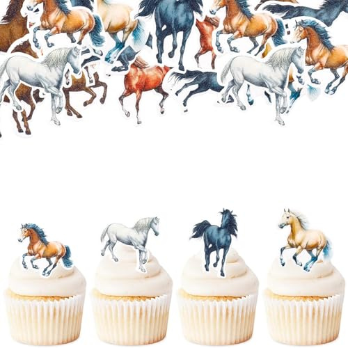 ENLACE 60 Stück Essbare Tortendeko Pferdegeburtstag Deko, Kuchendeko Pferde | Pferde Cupcake Topper Essbar, Esspapier Pferde Muffin Deko Essbar, Essbare Pferd Tortendeko Geburtstag Junge Mädchen