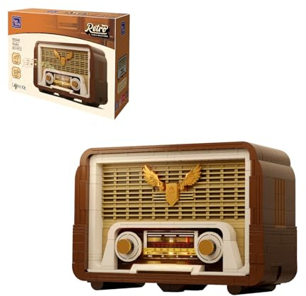 PANTASY Vintage Radio Klemmbausteine Set mit Licht | Retro-Radio mit beweglichem Abstimmknopf, Lichtmodul und integriertem Smartphone-Klangverstärker