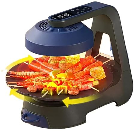 Smokeless Barbecue Machine, Infrared 360° Rotating Baking Pan, Dual Exhaust, LCD Display, Non-stick, Easy to Clean for Outdoor Cooking