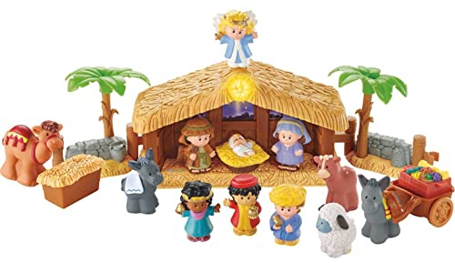 Fisher-Price J2404 - Little People Weihnachtskrippe Geschenkset, mit 12 Figuren und 5 Zubehörteilen, Babyspielzeug ab 12 Monaten