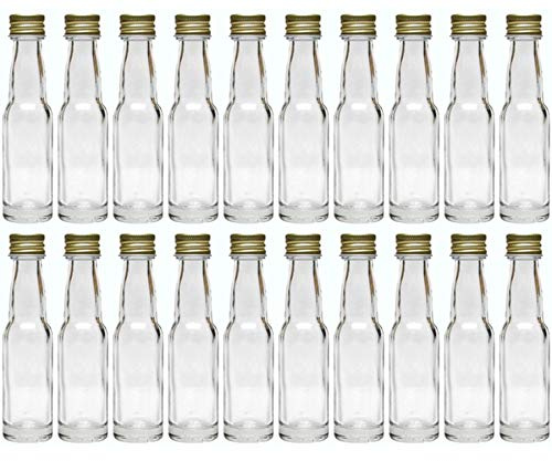 hocz 20 leere Mini Glasflaschen Lang 40 ml Gold Glasfläschchen kleine Flaschen incl. Schraubverschluss, Likörflaschen zum selbst Abfüllen Schnapsflaschen Essigflaschen Ölflaschen