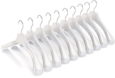 Mainetti Appendini per Felpe, Cappotti, Abiti Pesanti, Grucce in Plastica, Resistenti, con Finitura Antigraffio, Made in Italy, Set di 10 Pezzi, Bianco Lucido con Gancio Zincato, Taglia 38cm